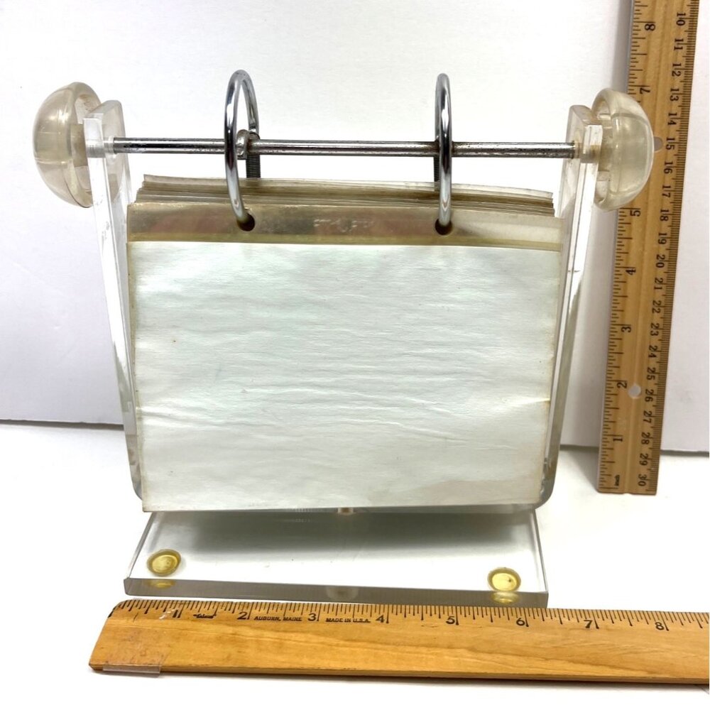 Vintage Clear Acrylic 4x6 Photo Holder With Metal Rings & Base For Display 110a